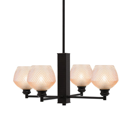 Toltec Edge 24in 4-Light Chandelier | Industrial Espresso Steel and Amber Textured Glass | Dining Room & Living Room | 24 x 10.75 in | Model 1154-ES-4623