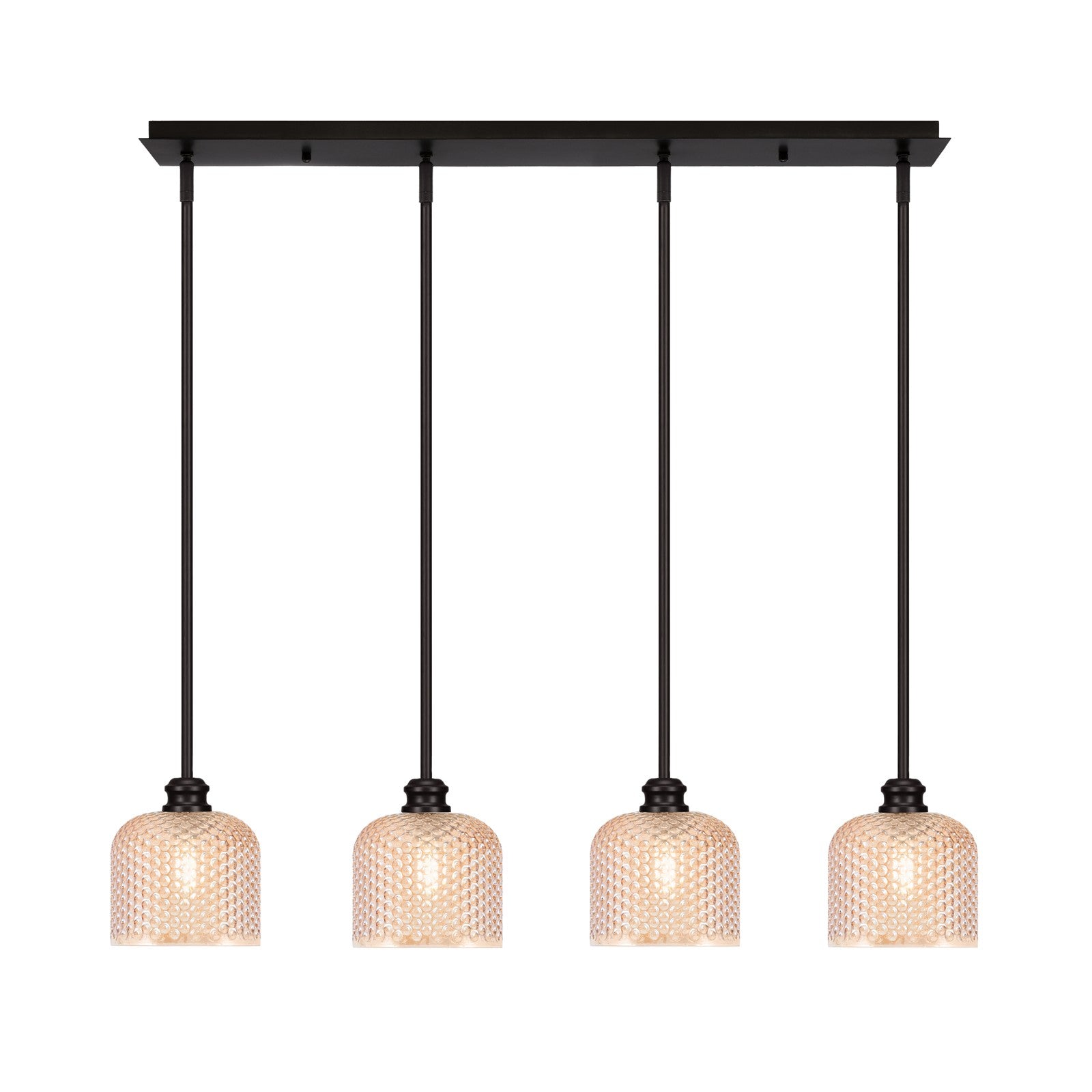 Toltec Edge 36in 4-Light Linear Pendant | Industrial Espresso Steel and Amber Textured Glass | Kitchen Island & Dining Room | 36 x 6 x 9.5 in | Model 1156-ES-4613