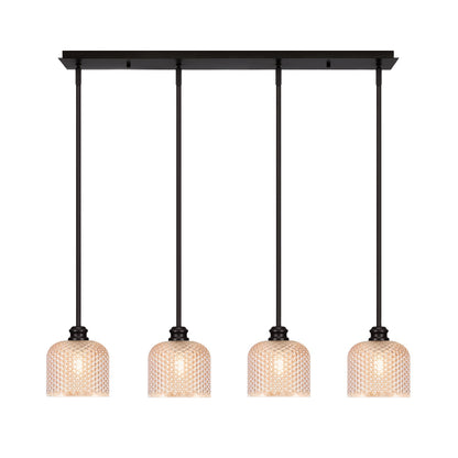 Toltec Edge 36in 4-Light Linear Pendant | Industrial Espresso Steel and Amber Textured Glass | Kitchen Island & Dining Room | 36 x 6 x 9.5 in | Model 1156-ES-4613