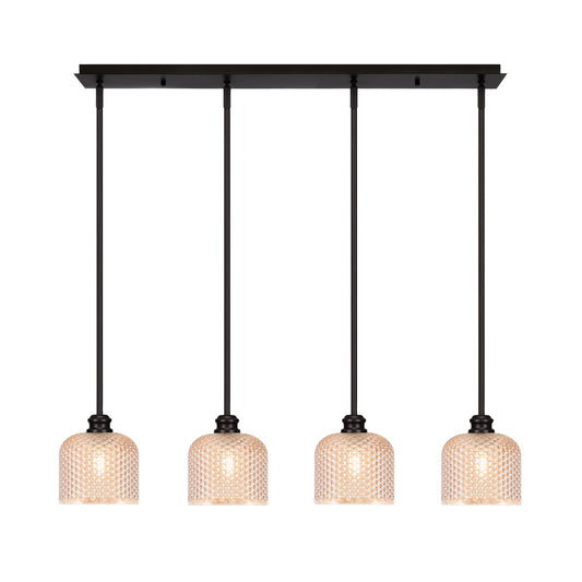 Toltec Edge 36in 4-Light Linear Pendant | Industrial Espresso Steel and Amber Textured Glass | Kitchen Island & Dining Room | 36 x 6 x 9.5 in | Model 1156-ES-4613