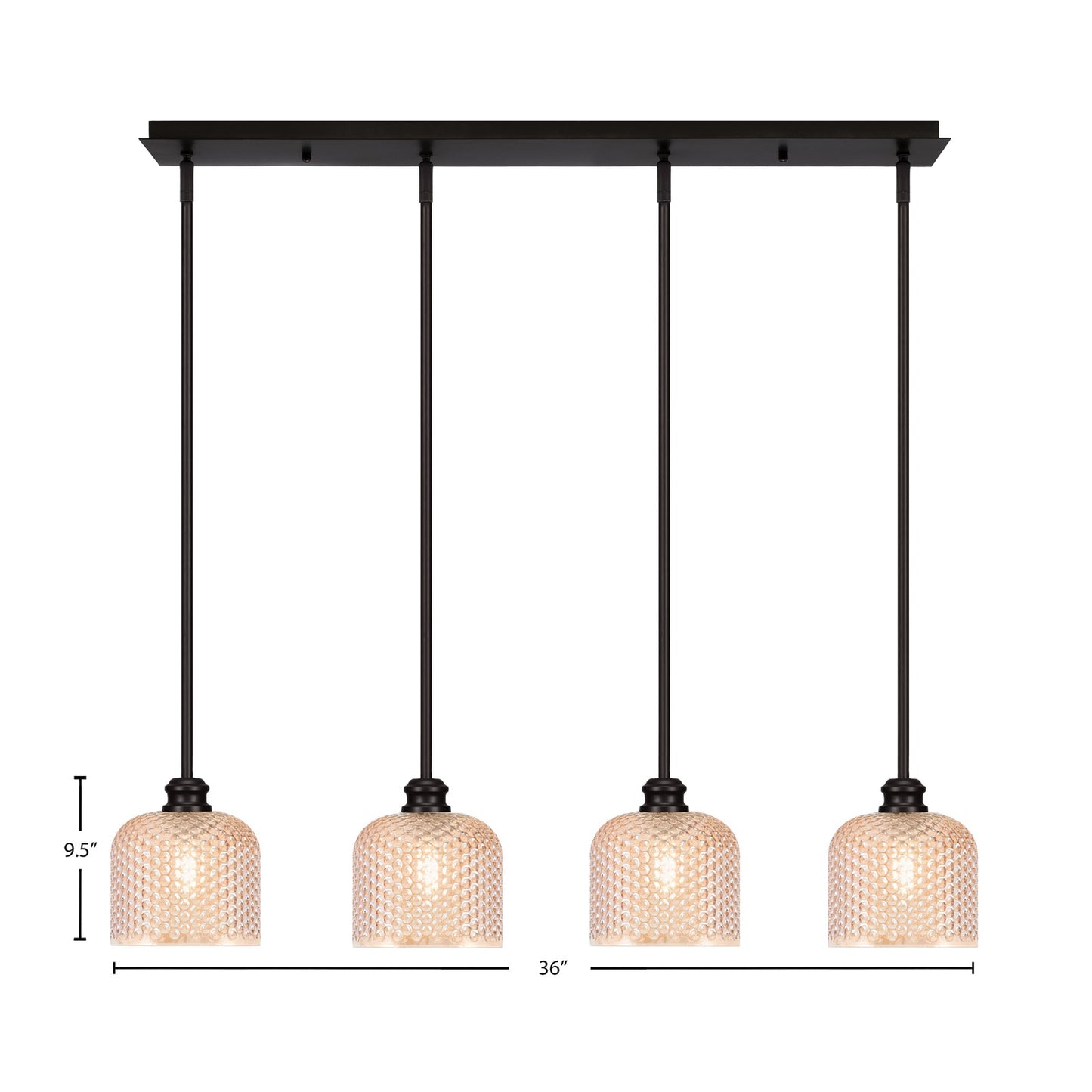 Toltec Edge 36in 4-Light Linear Pendant | Industrial Espresso Steel and Amber Textured Glass | Kitchen Island & Dining Room | 36 x 6 x 9.5 in | Model 1156-ES-4613