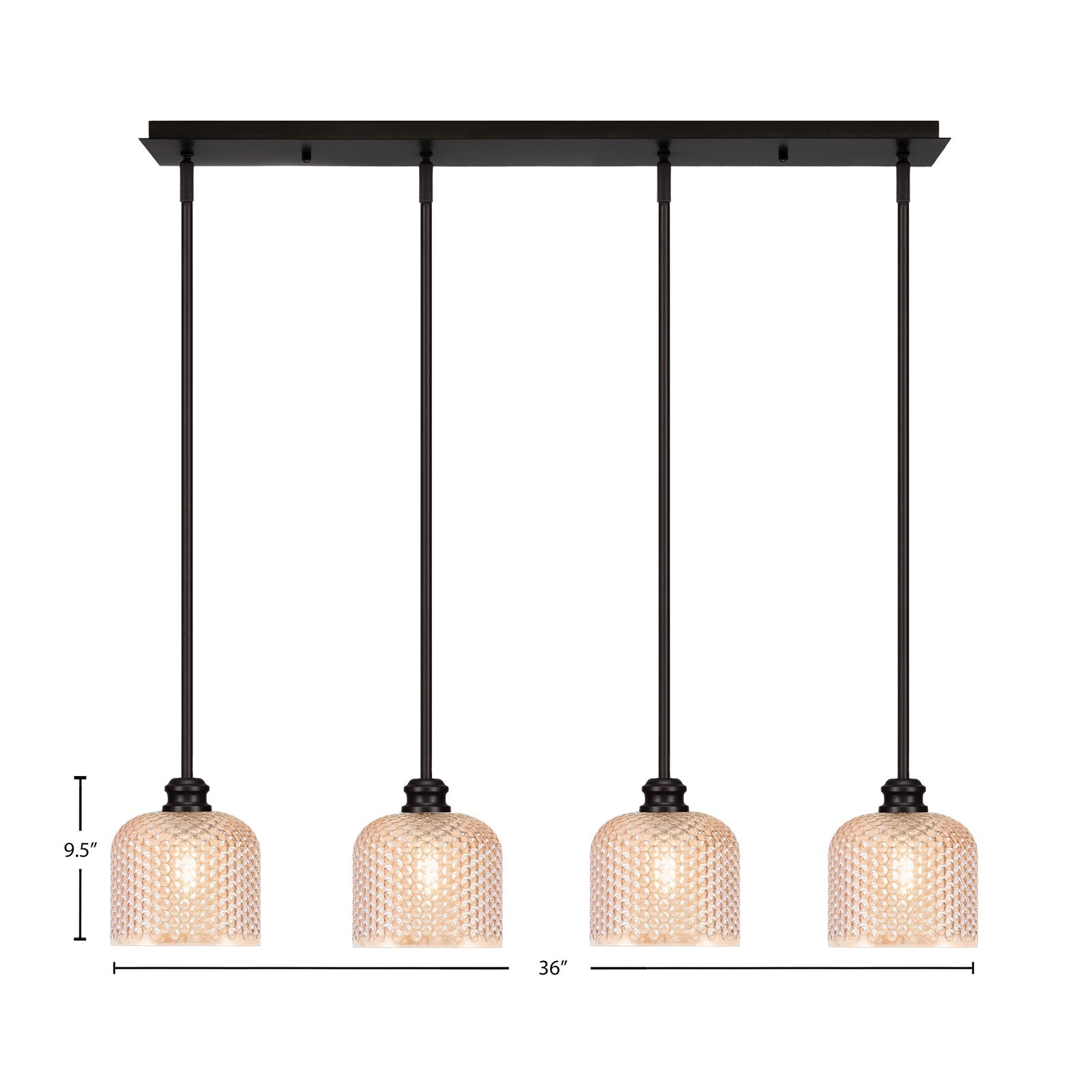 Toltec Edge 36in 4-Light Linear Pendant | Industrial Espresso Steel and Amber Textured Glass | Kitchen Island & Dining Room | 36 x 6 x 9.5 in | Model 1156-ES-4613