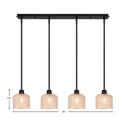 Toltec Edge 36in 4-Light Linear Pendant | Industrial Espresso Steel and Amber Textured Glass | Kitchen Island & Dining Room | 36 x 6 x 9.5 in | Model 1156-ES-4613