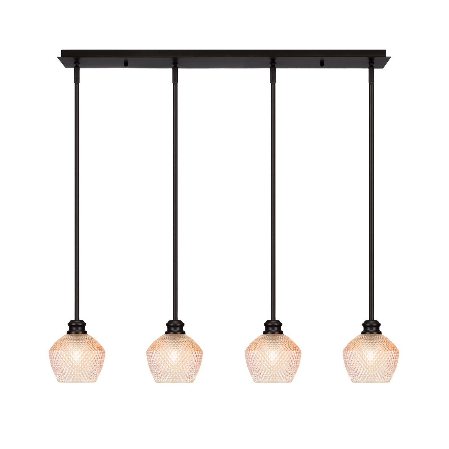 Toltec Edge 36in 4-Light Linear Pendant | Industrial Espresso Steel and Amber Textured Glass | Kitchen Island & Dining Room | 36 x 6 x 9.5 in | Model 1156-ES-4623