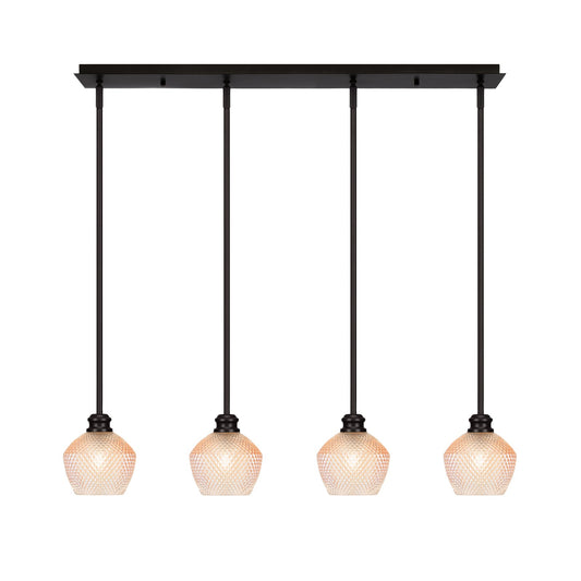 Toltec Edge 36in 4-Light Linear Pendant | Industrial Espresso Steel and Amber Textured Glass | Kitchen Island & Dining Room | 36 x 6 x 9.5 in | Model 1156-ES-4623