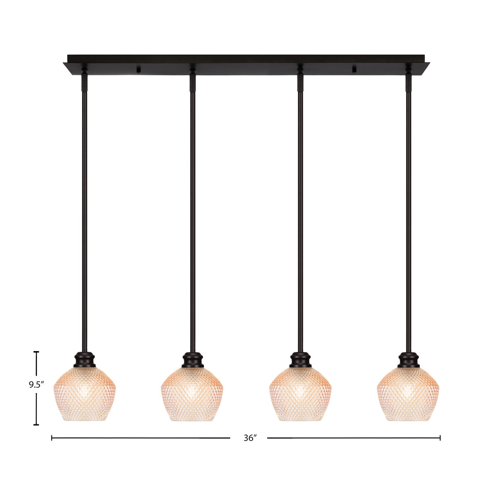 Toltec Edge 36in 4-Light Linear Pendant | Industrial Espresso Steel and Amber Textured Glass | Kitchen Island & Dining Room | 36 x 6 x 9.5 in | Model 1156-ES-4623