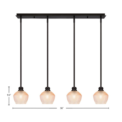 Toltec Edge 36in 4-Light Linear Pendant | Industrial Espresso Steel and Amber Textured Glass | Kitchen Island & Dining Room | 36 x 6 x 9.5 in | Model 1156-ES-4623