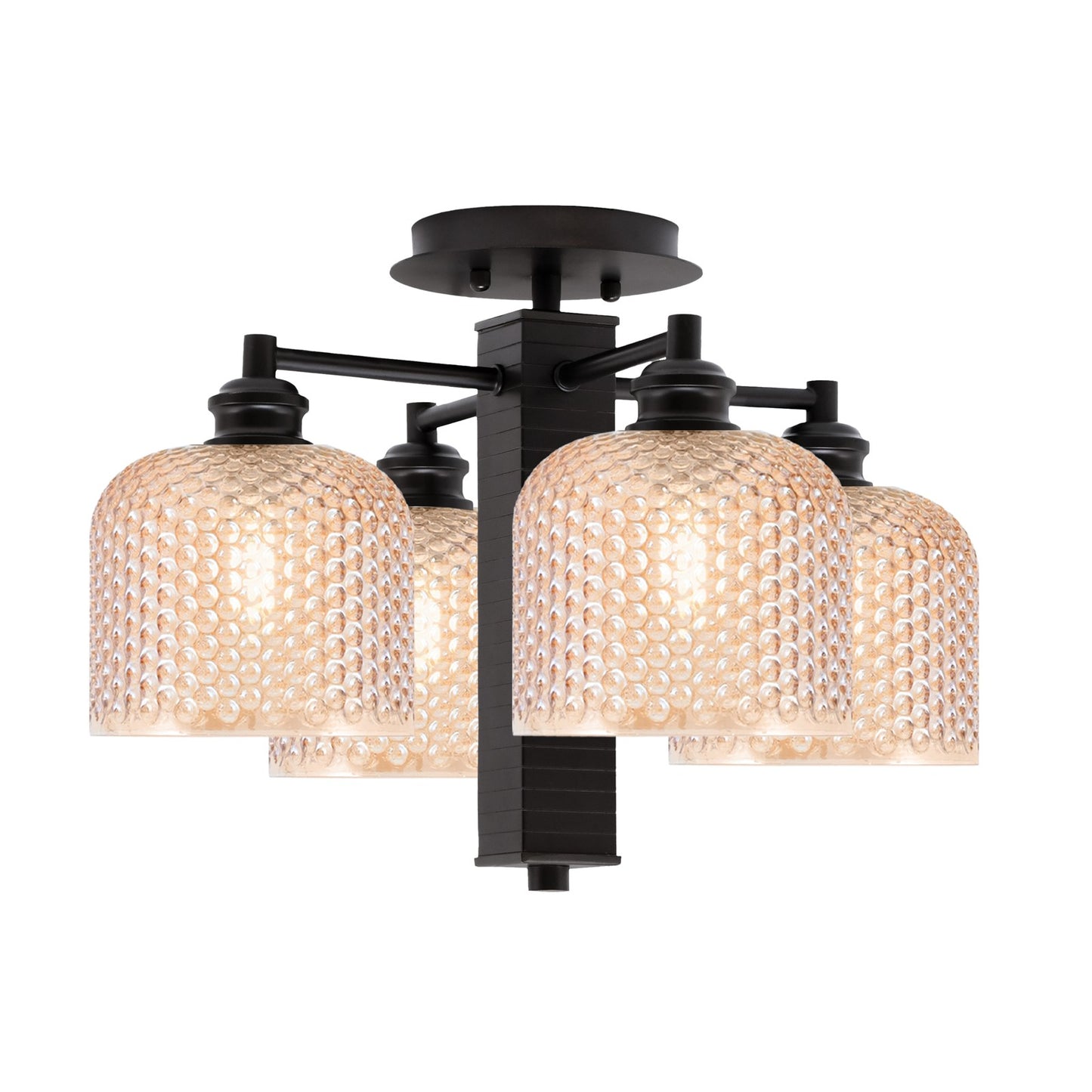 Toltec Edge 18in 4-Light Semi-Flush Mount | Industrial Espresso Steel and Amber Textured Glass | Hallway & Bedroom | 18 x 12.5 in | Model 1157-ES-4613
