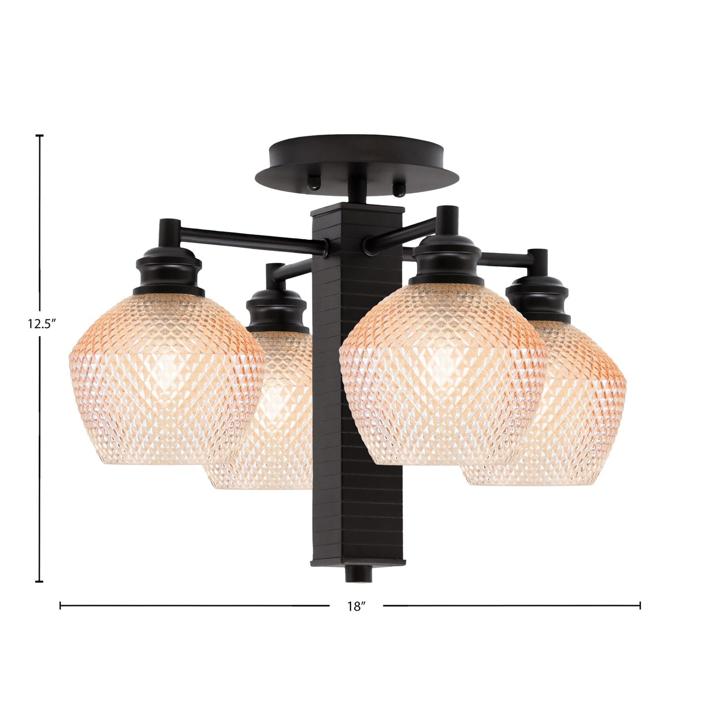 Toltec Edge 18in 4-Light Semi-Flush Mount | Modern Espresso Steel and Amber Textured Glass | Hallway & Bedroom | 18 x 12.5 in | Model 1157-ES-4623