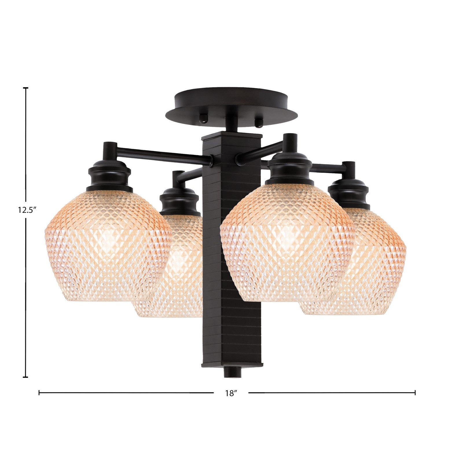 Toltec Edge 18in 4-Light Semi-Flush Mount | Modern Espresso Steel and Amber Textured Glass | Hallway & Bedroom | 18 x 12.5 in | Model 1157-ES-4623