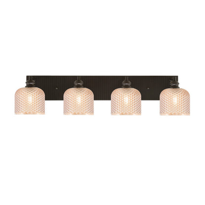 Toltec Edge 33.5in 4-Light Bath Bar | Industrial Espresso Steel and Amber Textured Glass | Vanity & Bathroom | 33.5 x 8 x 8.25 in | Model 1164-ES-4613