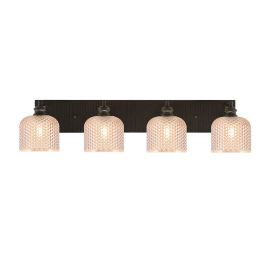 Toltec Edge 33.5in 4-Light Bath Bar | Industrial Espresso Steel and Amber Textured Glass | Vanity & Bathroom | 33.5 x 8 x 8.25 in | Model 1164-ES-4613