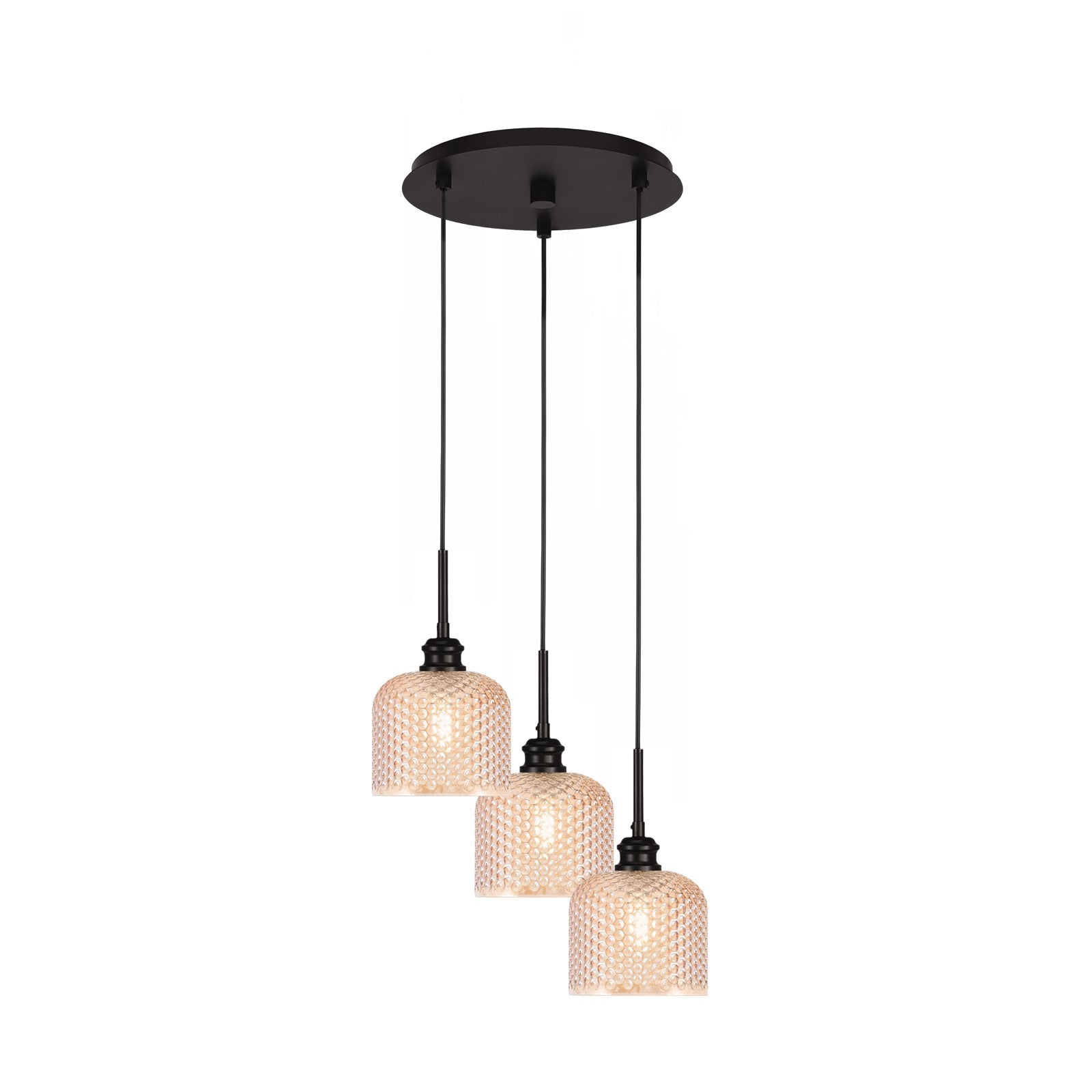 Toltec Edge 13.5in 3-Light Cluster Pendant | Industrial Espresso Steel and Amber Textured Glass | Kitchen Island & Dining Room | 13.5 x 11.5 in | Model 1173-ES-4613