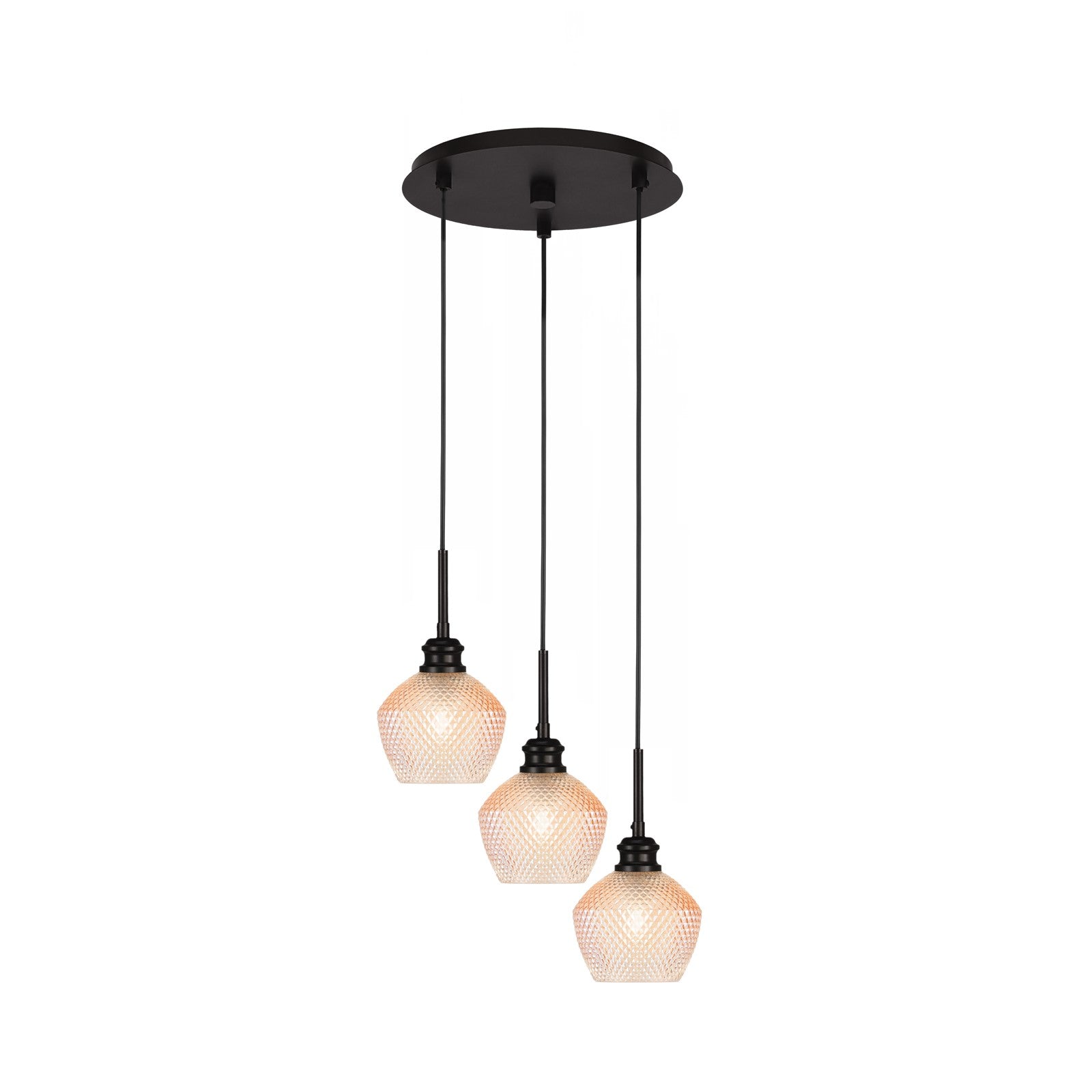Toltec Edge 13.5in 3-Light Cluster Pendant | Modern Espresso Steel and Amber Textured Glass | Kitchen Island & Dining Room | 13.5 x 11.5 in | Model 1173-ES-4623