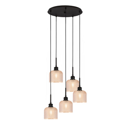 Toltec Edge 18.75in 5-Light Cluster Pendalier | Industrial Espresso Steel and Amber Textured Glass | Kitchen Island & Dining Room | 18.75 x 11.75 in | Model 1175-ES-4613