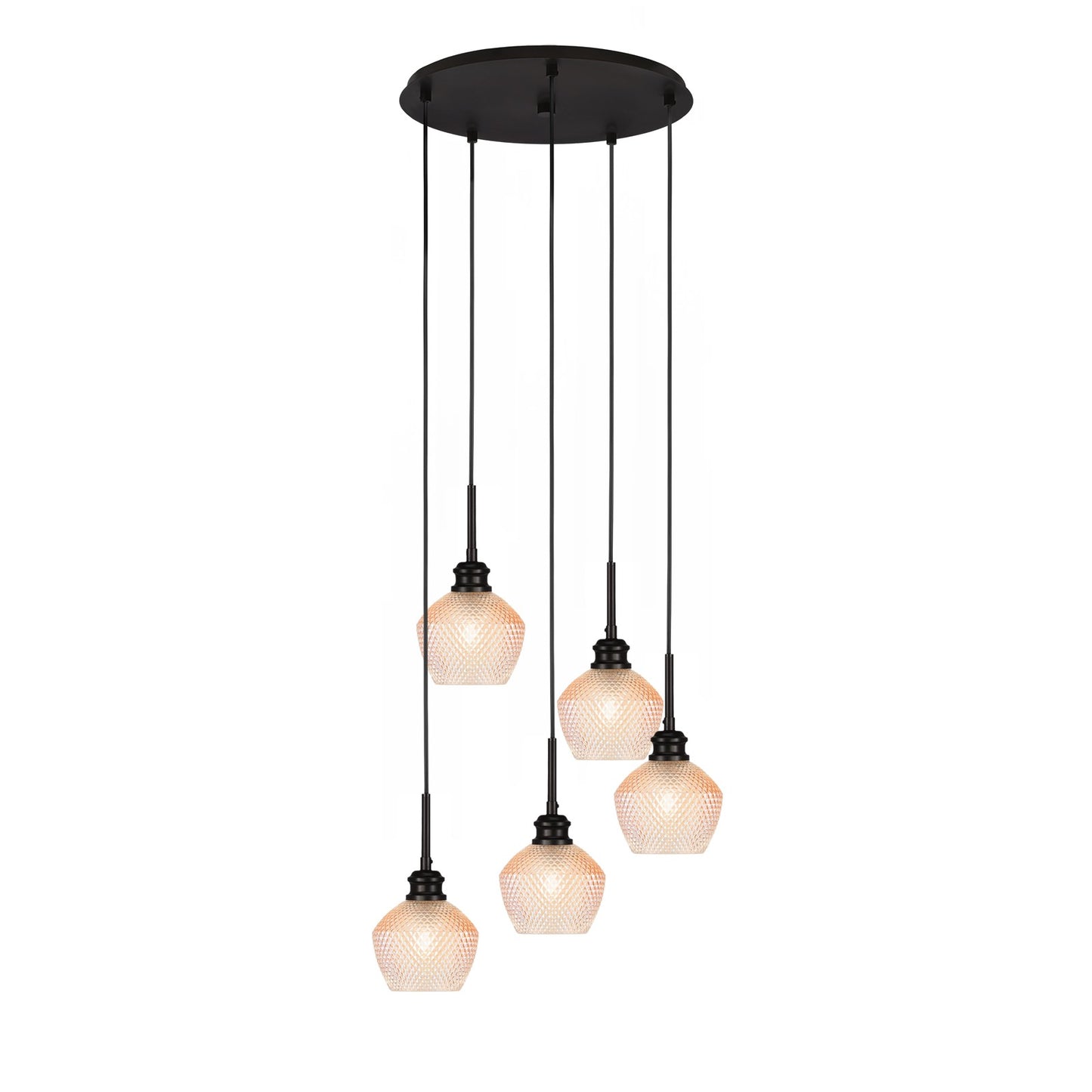Toltec Edge 18.75in 5-Light Cluster Pendant | Modern Espresso Steel and Amber Textured Glass | Kitchen Island & Dining Room | 18.75 x 11.75 in | Model 1175-ES-4623