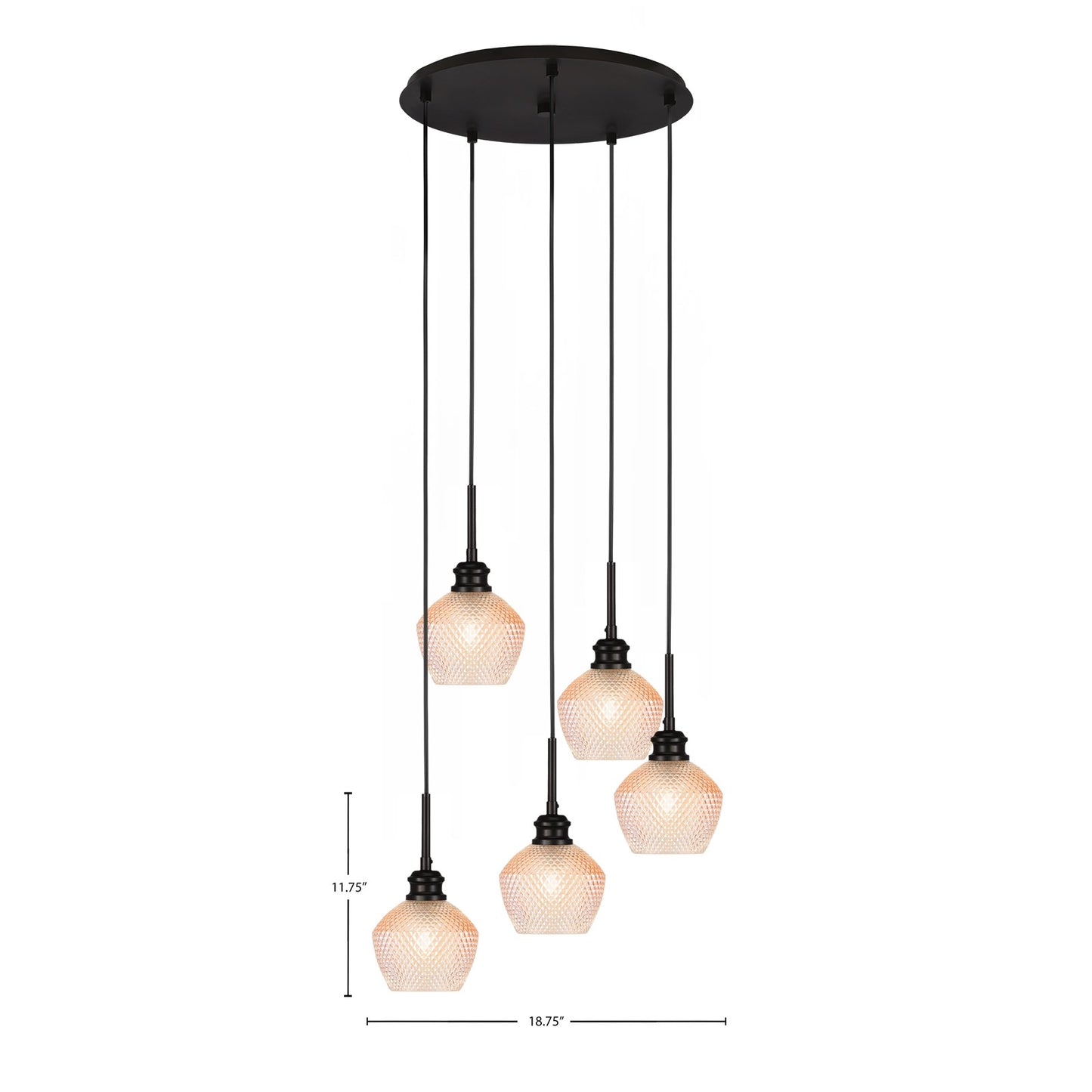 Toltec Edge 18.75in 5-Light Cluster Pendant | Modern Espresso Steel and Amber Textured Glass | Kitchen Island & Dining Room | 18.75 x 11.75 in | Model 1175-ES-4623