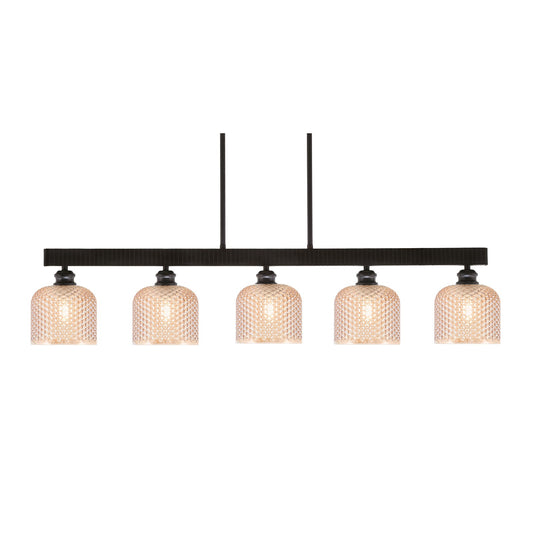 Toltec Edge 42in 5-Light Linear Bar | Industrial Espresso Steel and Amber Textured Glass | Kitchen Island & Dining Room | 42 x 6 x 8.75 in | Model 1185-ES-4613