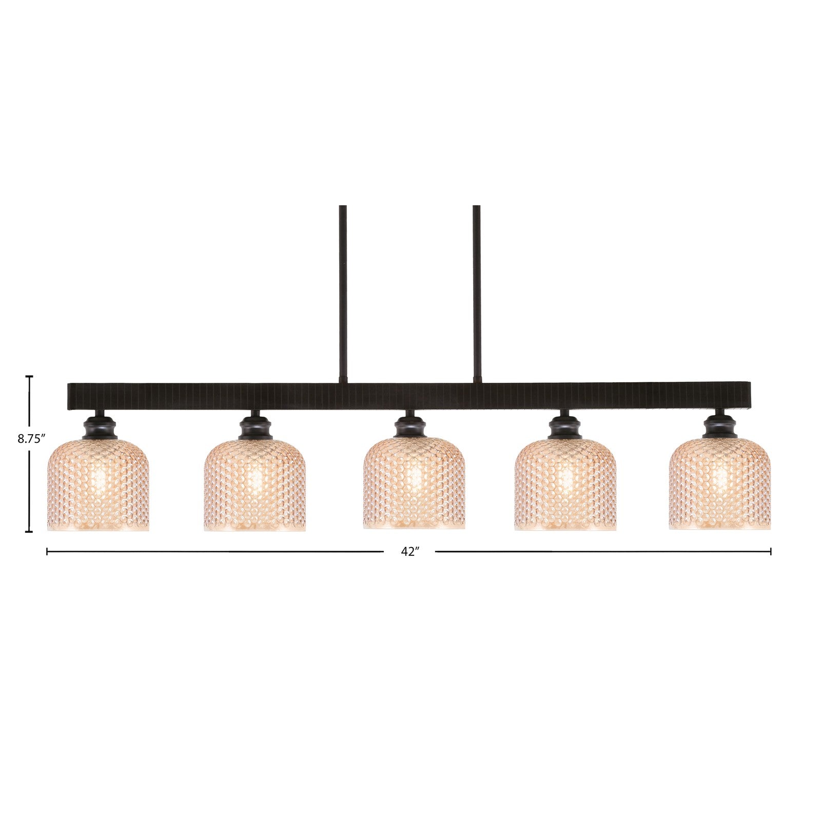 Toltec Edge 42in 5-Light Linear Bar | Industrial Espresso Steel and Amber Textured Glass | Kitchen Island & Dining Room | 42 x 6 x 8.75 in | Model 1185-ES-4613