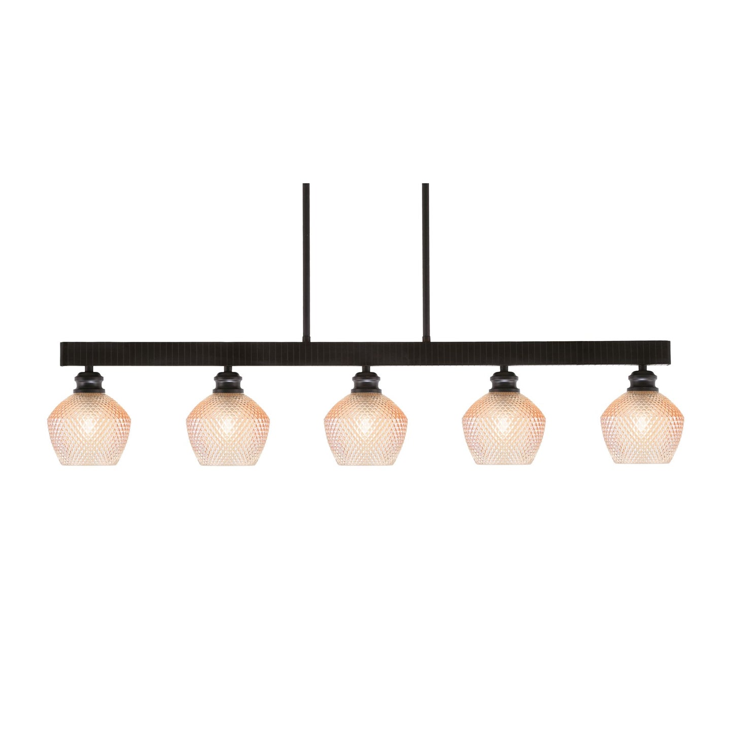 Toltec Edge 42in 5-Light Linear Pendant | Industrial Espresso Steel and Amber Textured Glass | Kitchen Island & Dining Room | 42 x 6 x 8.75 in | Model 1185-ES-4623