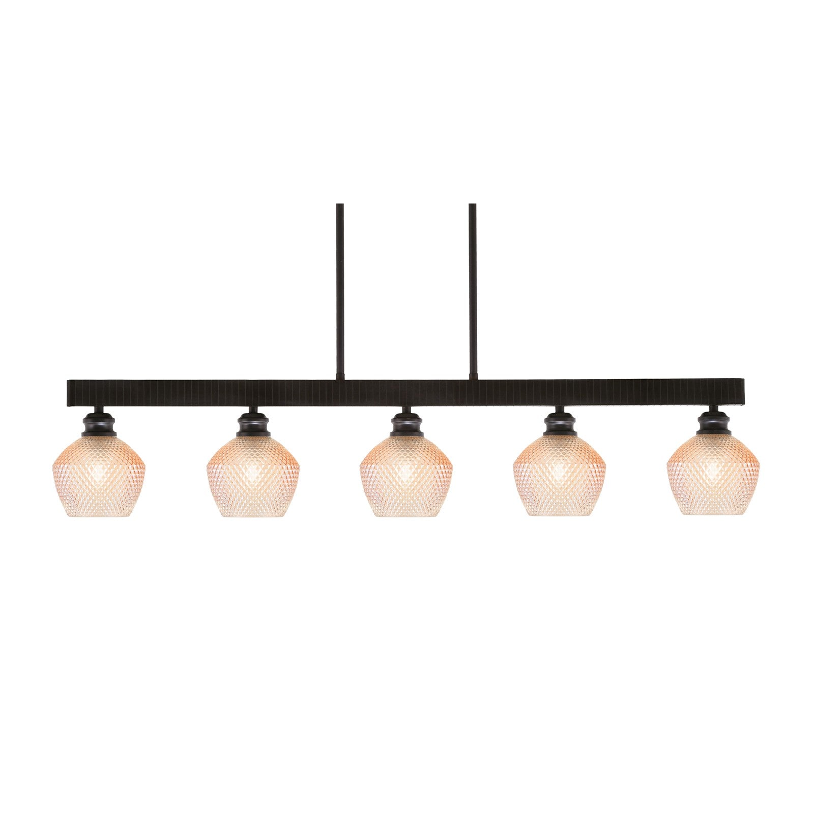 Toltec Edge 42in 5-Light Linear Pendant | Industrial Espresso Steel and Amber Textured Glass | Kitchen Island & Dining Room | 42 x 6 x 8.75 in | Model 1185-ES-4623