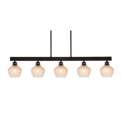 Toltec Edge 42in 5-Light Linear Pendant | Industrial Espresso Steel and Amber Textured Glass | Kitchen Island & Dining Room | 42 x 6 x 8.75 in | Model 1185-ES-4623