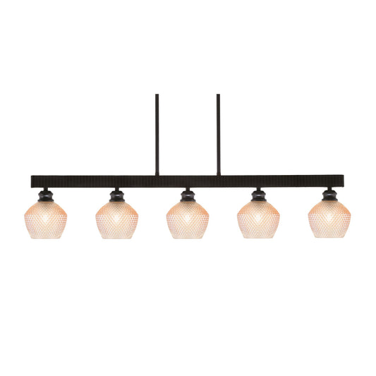 Toltec Edge 42in 5-Light Linear Pendant | Industrial Espresso Steel and Amber Textured Glass | Kitchen Island & Dining Room | 42 x 6 x 8.75 in | Model 1185-ES-4623