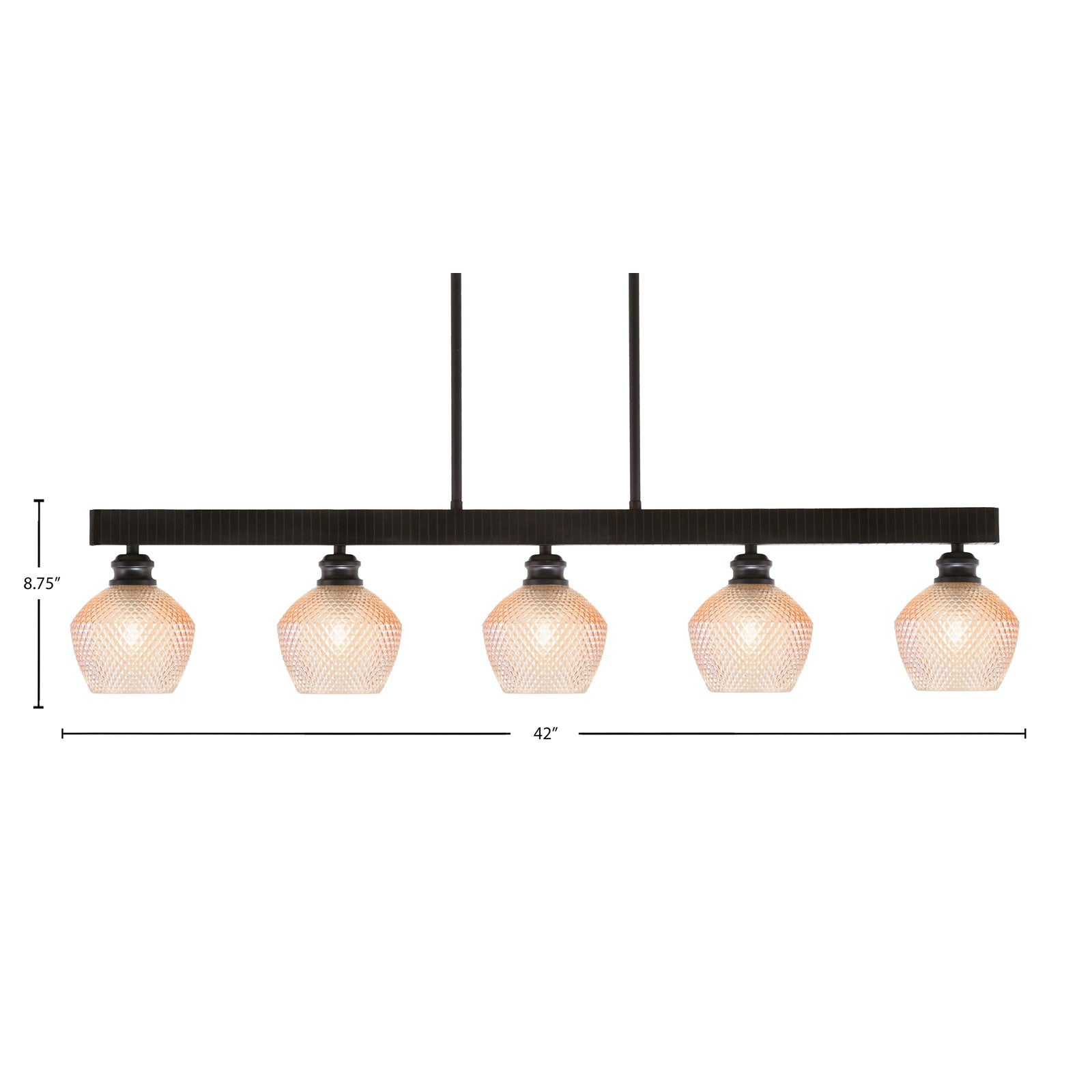 Toltec Edge 42in 5-Light Linear Pendant | Industrial Espresso Steel and Amber Textured Glass | Kitchen Island & Dining Room | 42 x 6 x 8.75 in | Model 1185-ES-4623