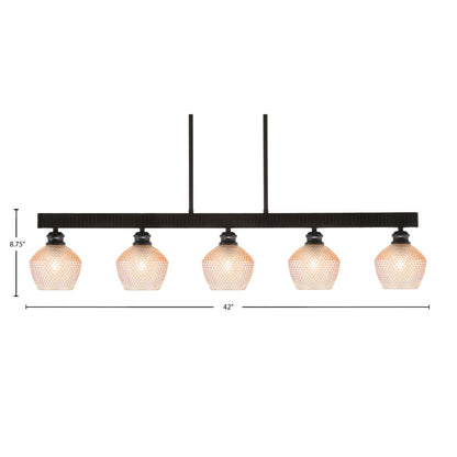 Toltec Edge 42in 5-Light Linear Pendant | Industrial Espresso Steel and Amber Textured Glass | Kitchen Island & Dining Room | 42 x 6 x 8.75 in | Model 1185-ES-4623