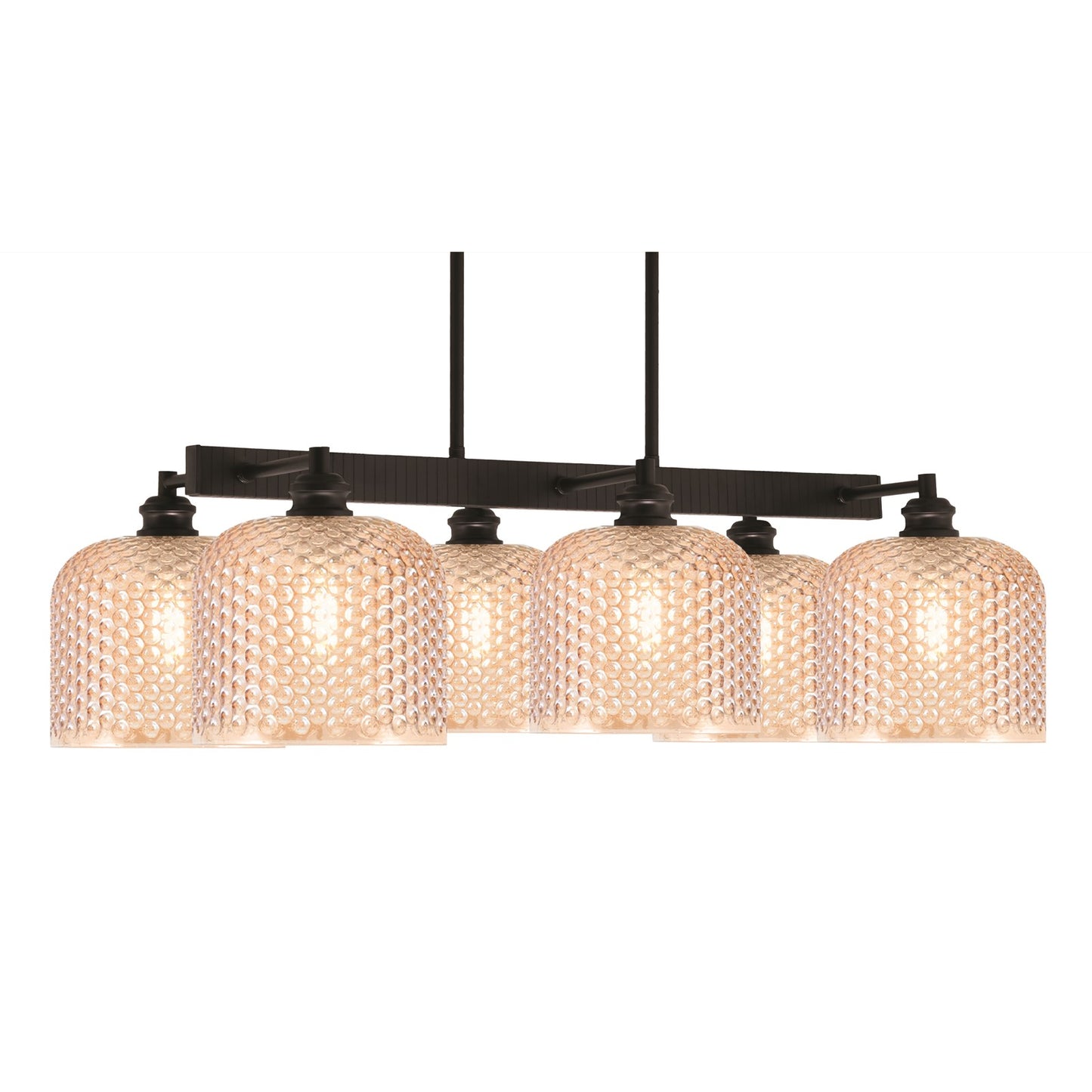 Toltec Edge 30.25in 6-Light Island Light | Industrial Espresso Steel and Amber Textured Glass | Kitchen Island & Dining Room | 30.25 x 16 x 14 in | Model 1186-ES-4613