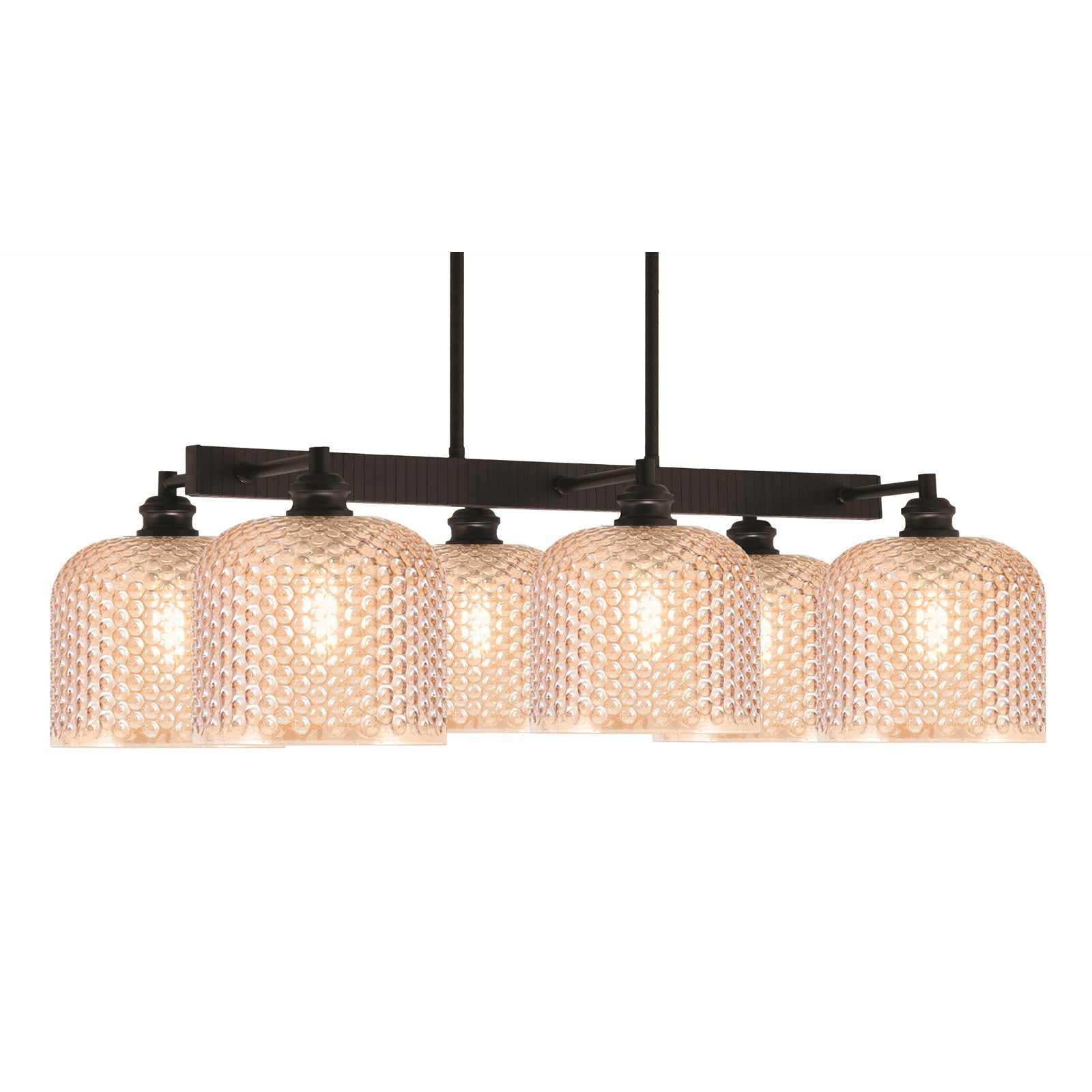 Toltec Edge 30.25in 6-Light Island Light | Industrial Espresso Steel and Amber Textured Glass | Kitchen Island & Dining Room | 30.25 x 16 x 14 in | Model 1186-ES-4613