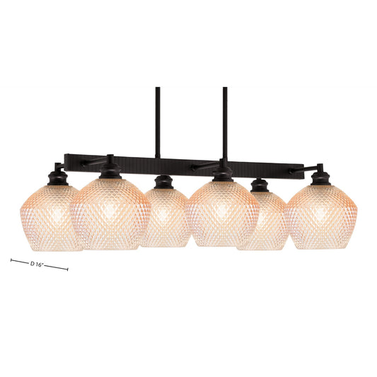 Toltec Edge 30.25in 6-Light Linear Island Light | Industrial Espresso Steel and Amber Textured Glass | Kitchen Island & Dining Room | Model 1186-ES-4623