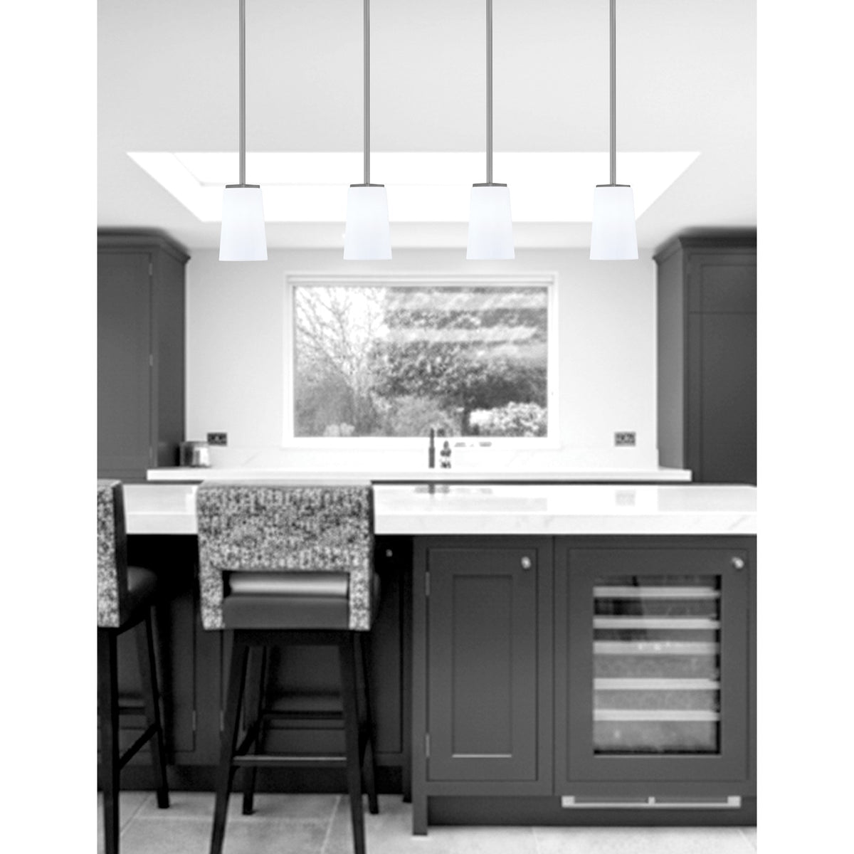Toltec Franklin 5in 1-Light Mini Pendant | Modern Graphite and White Opal Glass | Kitchen Island & Dining Room | 4.5 x 7 in | Model 1201-GP-261