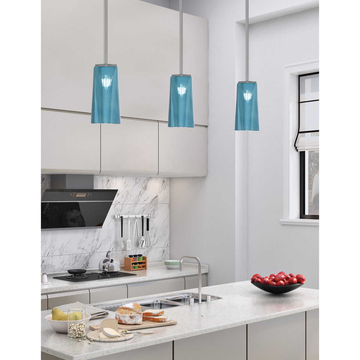 Toltec Franklin 5in 1-Light Mini Pendant | Modern Graphite and Blue Gradient Glass | Kitchen Island & Dining Room | 5 x 10 in | Model 1201-GP-295