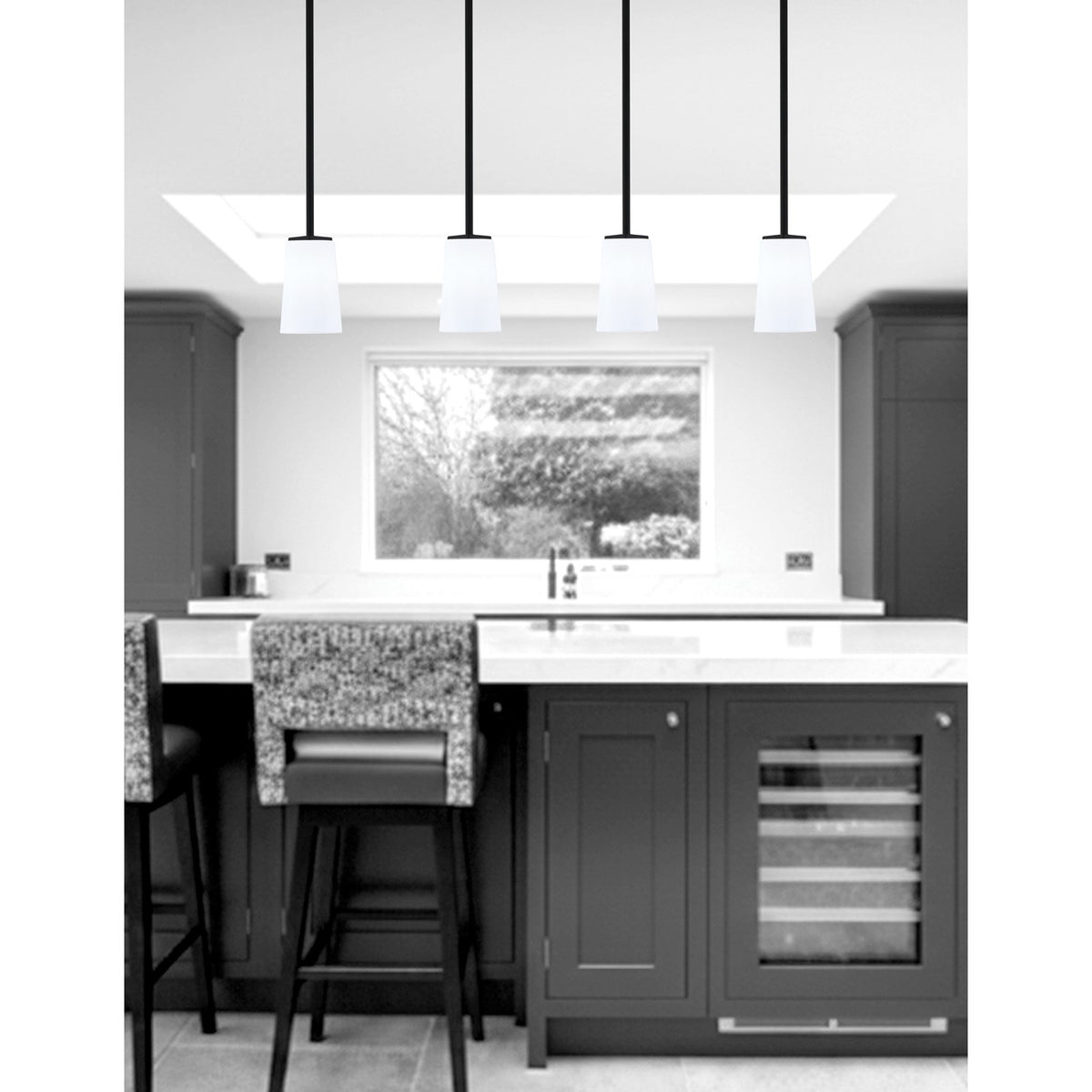 Toltec Franklin 1-Light Mini Pendant | Modern Matte Black and White Opal Glass | Kitchen Island & Dining Room | 4.5 x 7 in | Model 1201-MB-261