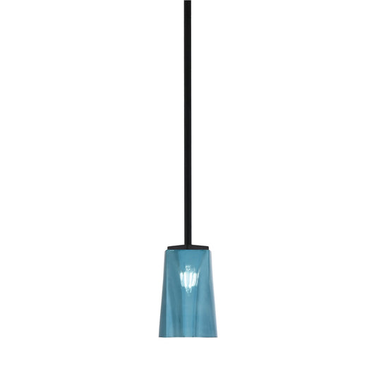 Toltec Franklin 1-Light Mini Pendant | Modern Matte Black and Blue Gradient Glass | Kitchen Island & Dining Room | 4.5 x 7 in | Model 1201-MB-265