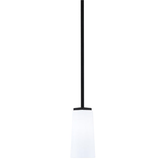 Toltec Franklin 5in 1-Light Mini Pendant | Modern Matte Black and White Opal Glass | Kitchen Island & Dining Room | 5 x 10 in | Model 1201-MB-291