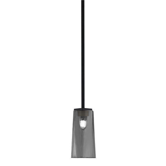 Toltec Franklin 5in 1-Light Mini Pendant | Modern Matte Black and Smoke Bubble Glass | Kitchen Island & Dining Room | 5 x 10 in | Model 1201-MB-292