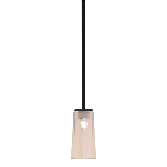 Toltec Franklin 5in 1-Light Mini Pendant | Modern Matte Black and Amber Gradient Glass | Kitchen Island & Dining Room | 5 x 10 in | Model 1201-MB-293