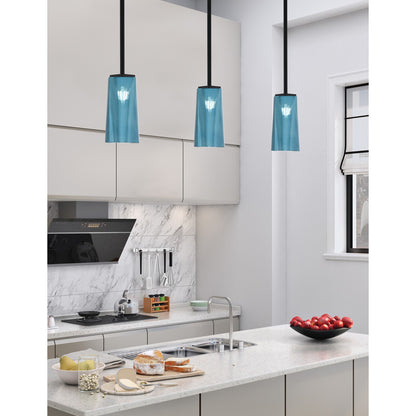 Toltec Franklin 5in 1-Light Mini Pendant | Modern Matte Black and Blue Gradient Glass | Kitchen Island & Dining Room | 5 x 10 in | Model 1201-MB-295