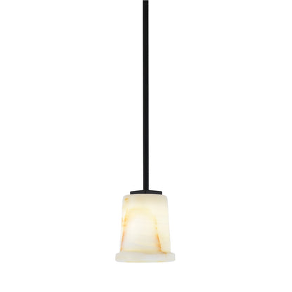 Toltec Franklin 5in 1-Light Mini Pendant | Modern Matte Black and Natural Stone Shade | Kitchen Island & Dining Room | 5 x 6 in | Model 1201-MB-4128