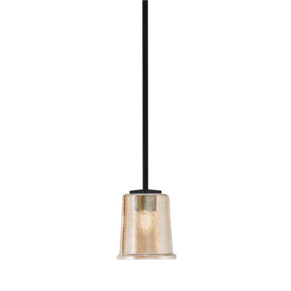 Toltec Franklin 5in 1-Light Mini Pendant | Modern Matte Black and Amber Bubble Glass | Kitchen Island & Dining Room | 5 x 6 in | Model 1201-MB-5033