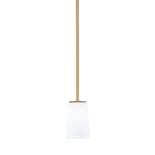 Toltec Franklin 4.5in 1-Light Mini Pendant | New Age Brass and White Opal Glass | Kitchen Island & Breakfast Bar | 4.5 x 7 in | Model 1201-NAB-261