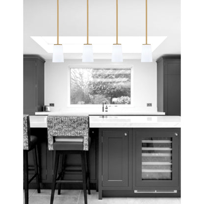 Toltec Franklin 4.5in 1-Light Mini Pendant | New Age Brass and White Opal Glass | Kitchen Island & Breakfast Bar | 4.5 x 7 in | Model 1201-NAB-261