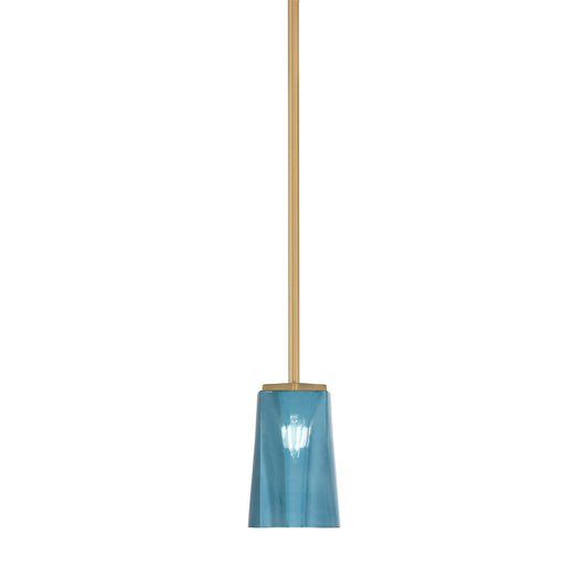 Toltec Franklin 4.5in 1-Light Mini Pendant | New Age Brass and Blue Gradient Glass | Kitchen Island & Breakfast Bar | 4.5 x 7 in | Model 1201-NAB-265