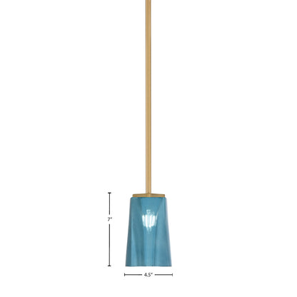 Toltec Franklin 4.5in 1-Light Mini Pendant | New Age Brass and Blue Gradient Glass | Kitchen Island & Breakfast Bar | 4.5 x 7 in | Model 1201-NAB-265
