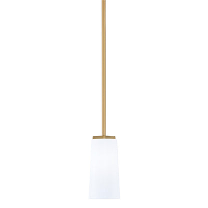 Toltec Franklin 5in 1-Light Mini Pendant | New Age Brass and White Opal Glass | Kitchen Island & Dining Room | 5 x 10 in | Model 1201-NAB-291