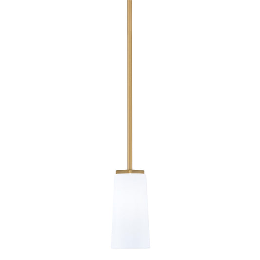 Toltec Franklin 5in 1-Light Mini Pendant | New Age Brass and White Opal Glass | Kitchen Island & Dining Room | 5 x 10 in | Model 1201-NAB-291