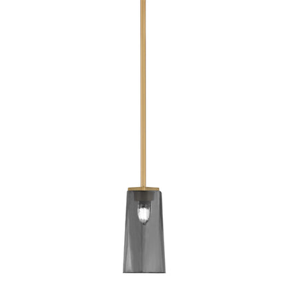 Toltec Franklin 5in 1-Light Mini Pendant | New Age Brass and Smoke Bubble Glass | Kitchen Island & Dining Room | 5 x 10 in | Model 1201-NAB-292