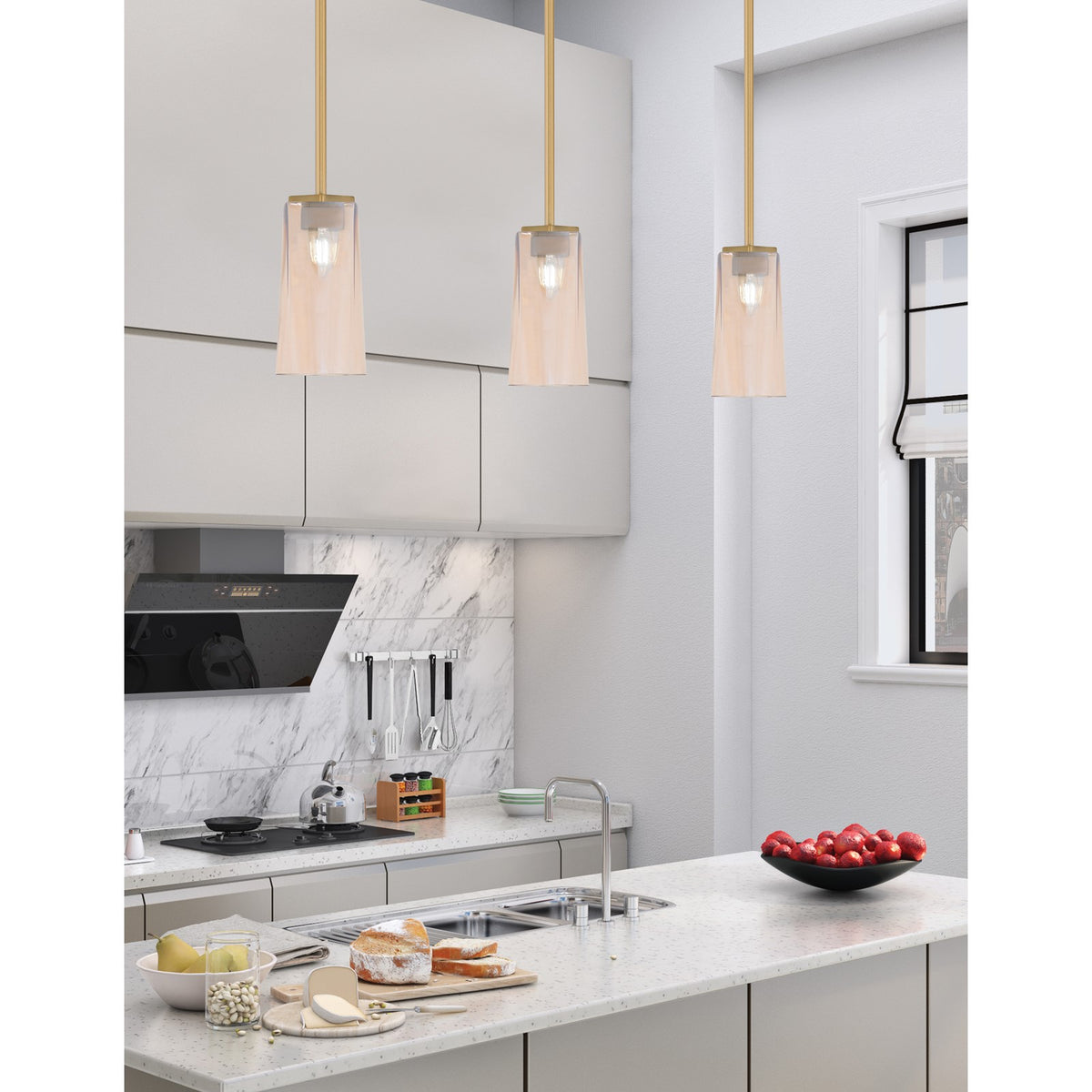 Toltec Franklin 5in 1-Light Mini Pendant | New Age Brass and Amber Gradient Glass | Kitchen Island & Dining Room | 5 x 10 in | Model 1201-NAB-293